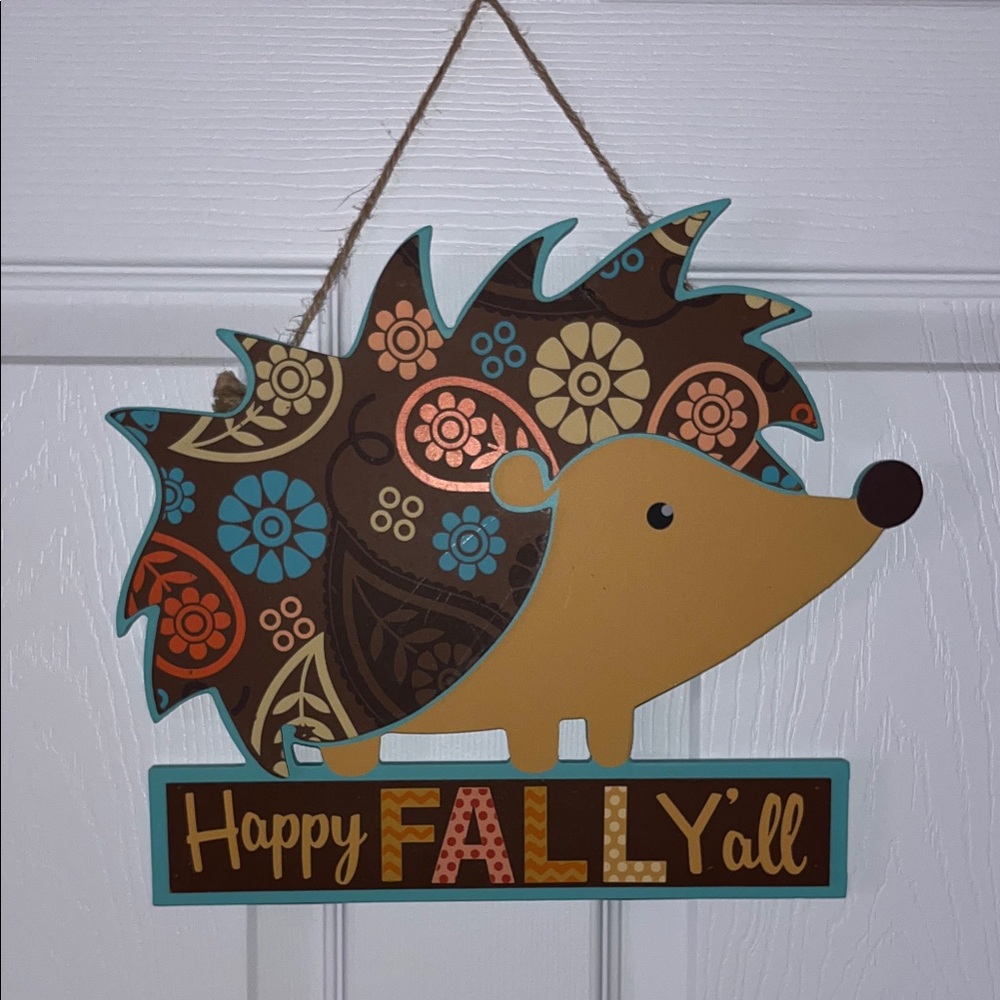 Hobby Lobby Happy Fall Y'all Hedgehog Wall Decor - Brown, Orange, Blue